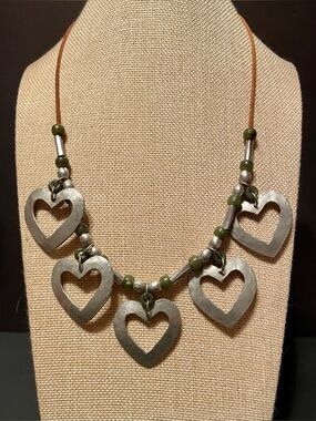 Handmade Olive Green Beaded Heart Pendant Necklace